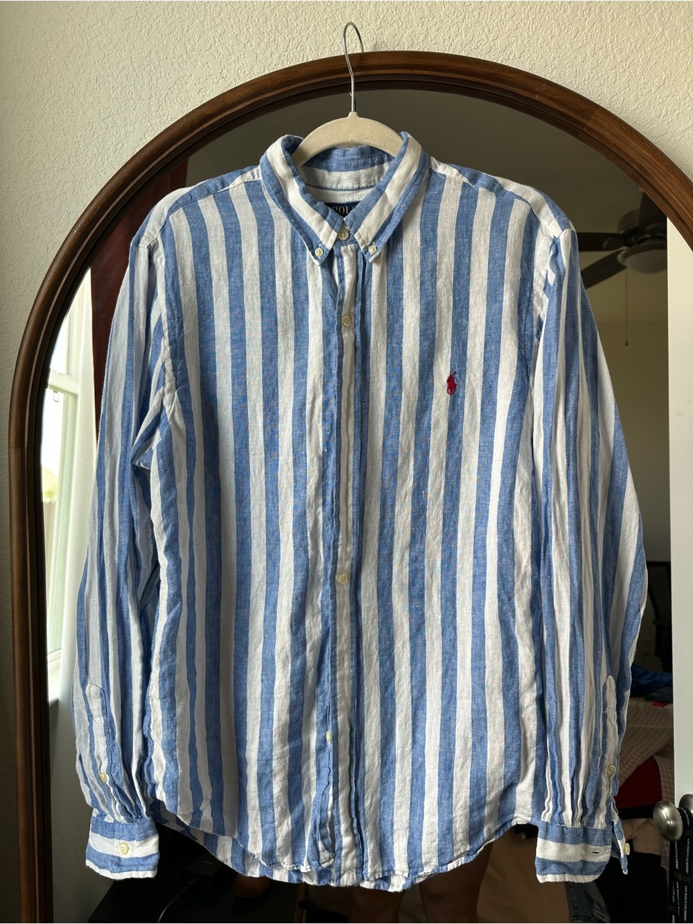 Ralph Lauren Blue and White Vertical Stripe Button-Down Shirt